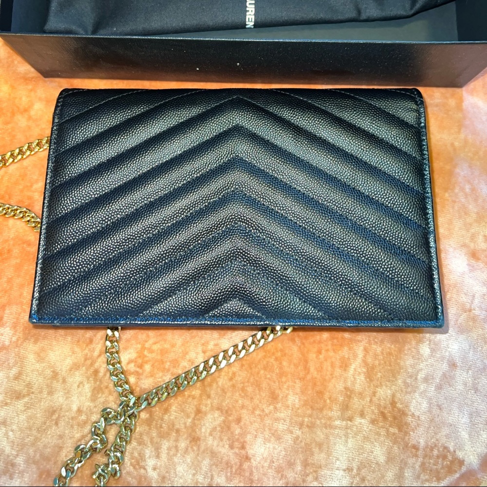 Small monogram matelasse leather wallet on chain black 7/8 inc - Picture 2 of 7
